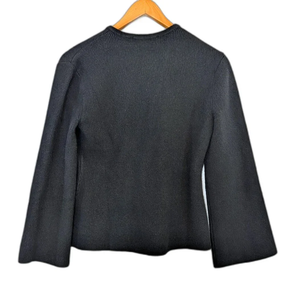 LOFT | 2025 Ribbed Double Button Sweater Jacket in Black | Size Small Petite
